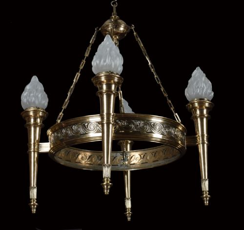 Art Deco Bronze Four- Light Chandelier