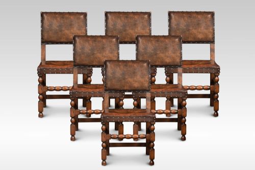 Set of Six Carved Oak Dining Chairs