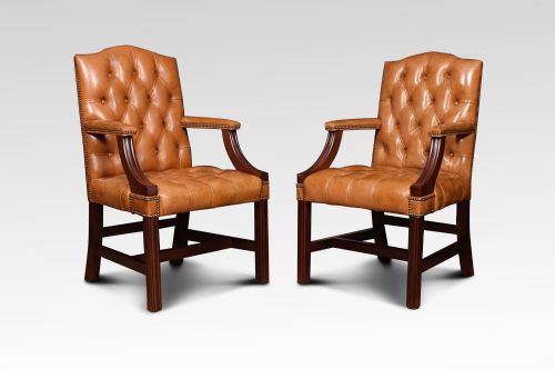 Pair Georgian Style Leather Gainsborough Library Chairs