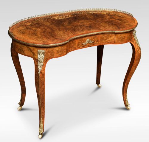 19th Century Burr Walnut and Marquetry Kidney Shaped Writing Table