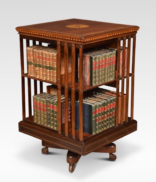 Edwardian Mahogany Inlaid Revolving Bookcase by Maple & Co
