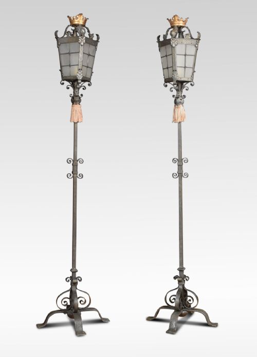 Pair Wrough Metal Standard Lamps