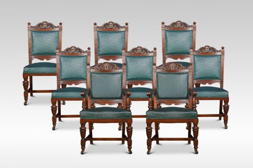 Set of Eight Carved Walnut Dining Chairs