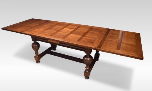 Very Large Oak Parquetry Top Draw-leaf Refectory Table
