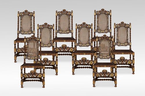 Set of Eight Gilded Walnut High Back Chairs