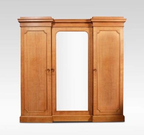 19th Century Limed Oak Triple Wardrobe Compactum
