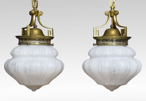 Pair of Opaline Glass Hall Lamps