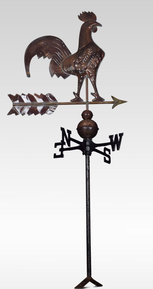 19th Century French Patinated Tole Rooster Weather Vane with the Cardinal Points