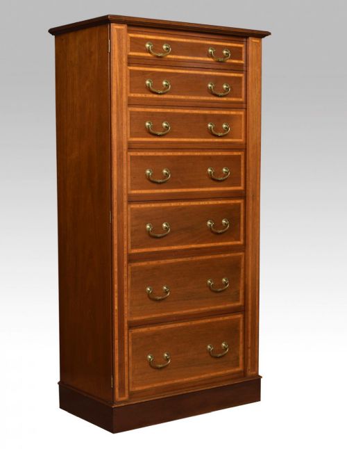 Early 20th Century Edwardian Mahogany and Satinwood Inlaid Wellington Chest