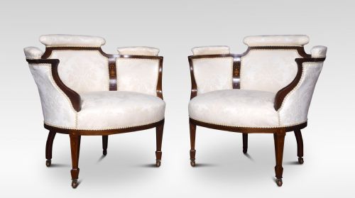 Pair of Mahogany Inlaid Tub Armchairs