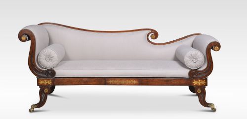 Regency Rosewood and Brass Inlaid Chaise Lounge