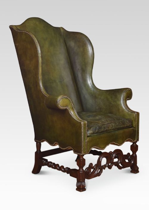 Carolean Style Walnut Framed High Back Armchair