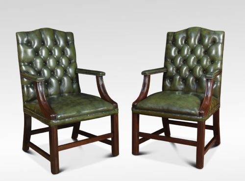 Georgian Style Leather Gainsborough Library Chairs