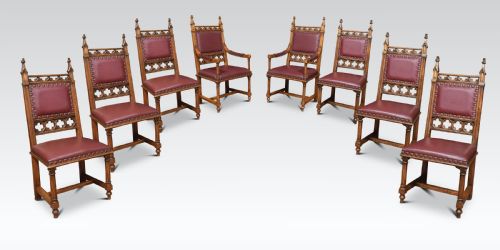 fig 1. Gothic design oak refectory table and eight chairs