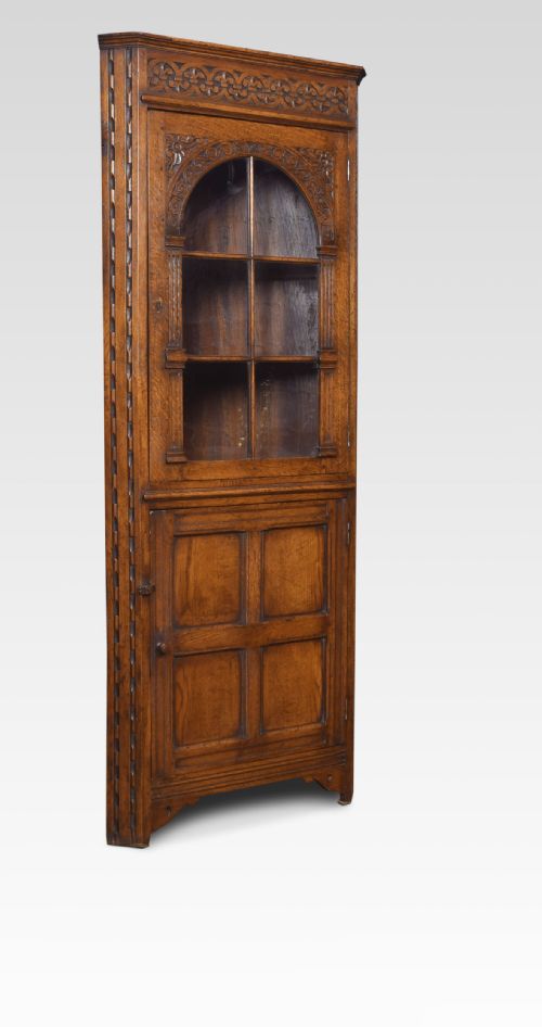 Carved Oak Corner Display Cabinet