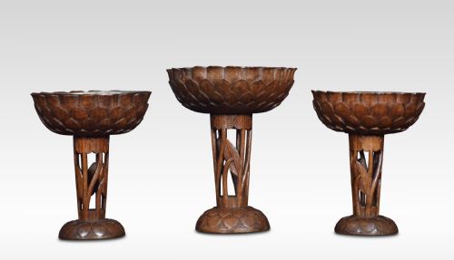 Set of Three Anglo-indian Carved Walnut Serving Bowls