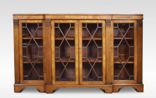 George III Style Walnut Breakfront Bookcase