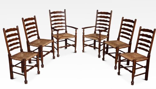 Set of Six Oak Ladder Back Dining Chairs
