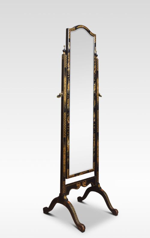 Black Japanned and Parcel Gilt Cheval Mirror