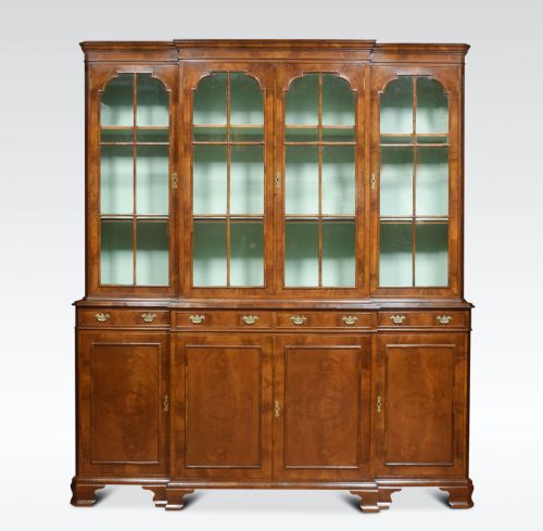Walnut Four Door Breakfront Bookcase