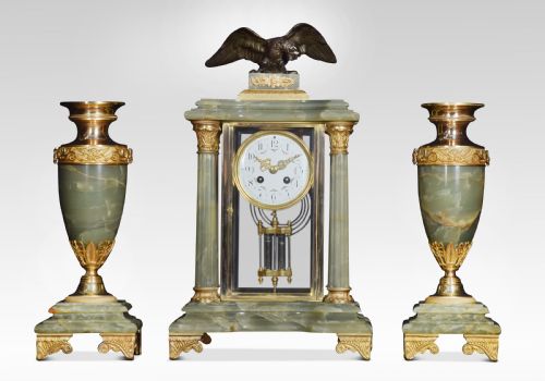 French Onyx Four Glass Clock Set