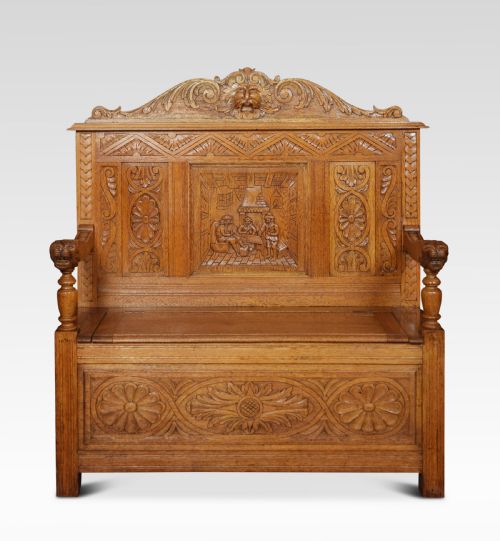 Carved Oak Hall Settle