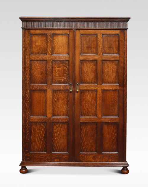 Carved Oak Two Door Compactum Wardrobe