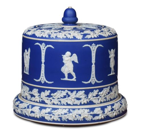 Blue Dip Jasperware Cylindrical Form Cheese Dish