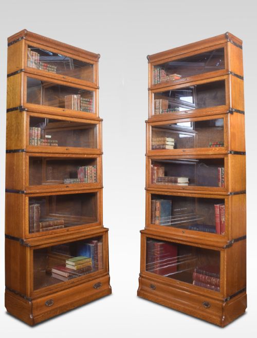 Pair Oak Globe Wernicke Six Section Bookcases