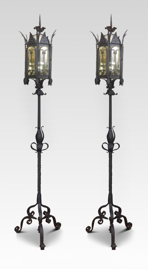 Pair of Gothic Style Ironwork Standard Lamps
