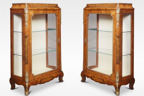 Pair of Figured Walnut Inlaid Pier Cabinets