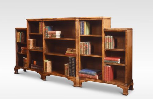 Burr Walnut Breakfront Open Bookcase