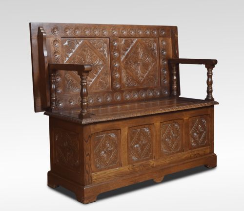 Carved Oak Monk’s Bench