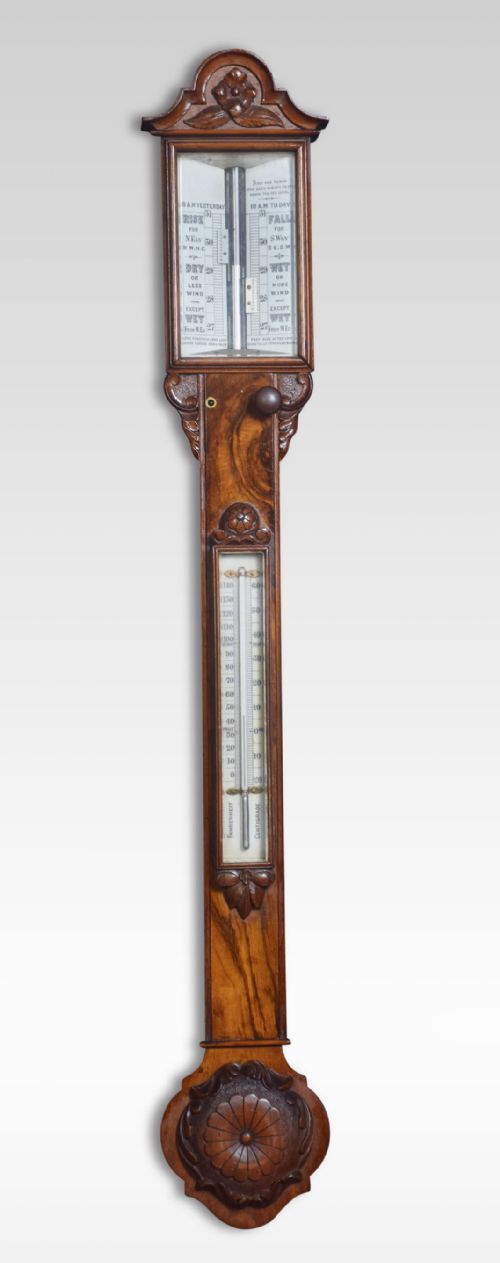 Walnut Cased Stick Barometer and Thermometer