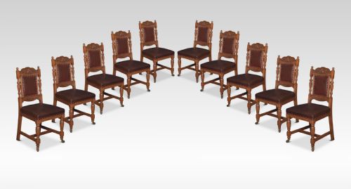 Set of Ten Oak Dining Chairs