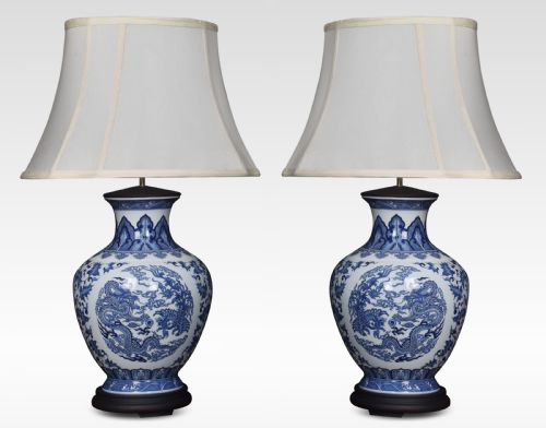 Pair of Chinese Blue and White Table Lamps