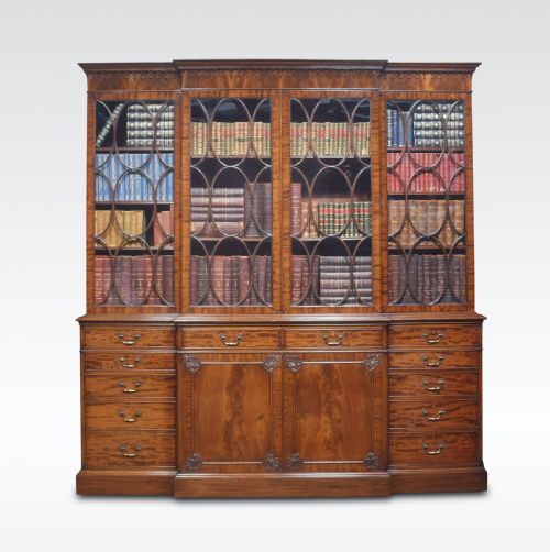 Chippendale Revival Mahogany Four Door Breakfront Bookcase