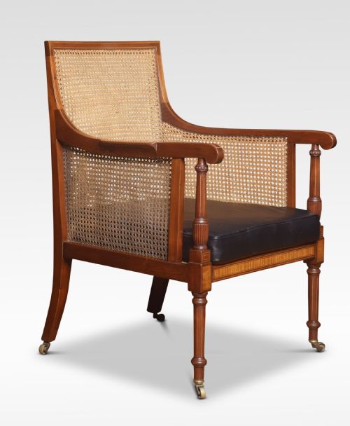 Mahogany and Satinwood Inlaid Bergere Armchair