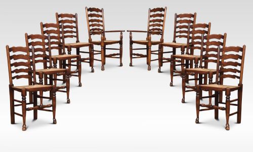 Set of Ten Oak Ladder Back Dining Chairs
