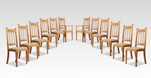 Set of Twelve Oak Arts and Crafts Dining Chairs