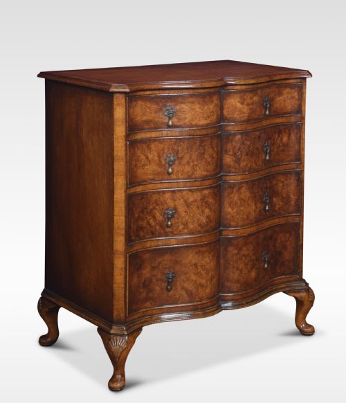 Figured Walnut Serpentine Fronted Chest of Drawers