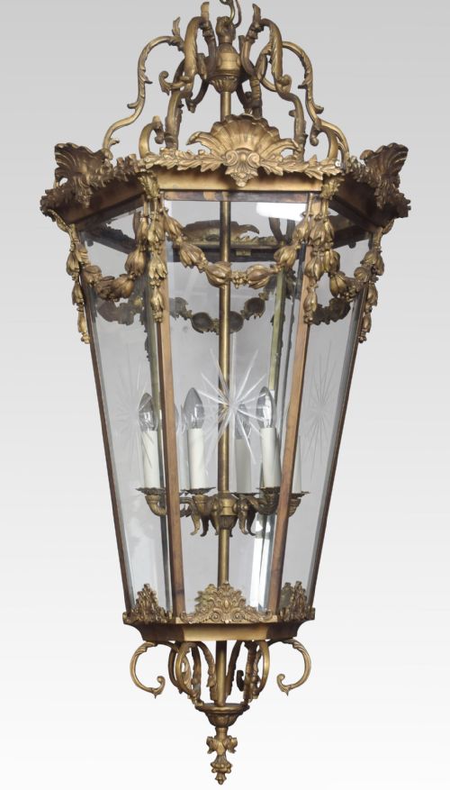Large and Imposing Gilded Cast Brass Six Light Lantern
