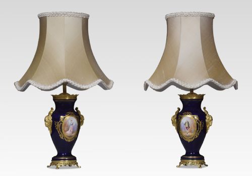 Pair of Sevres Porcelain Painted Vase Form Table Lamps