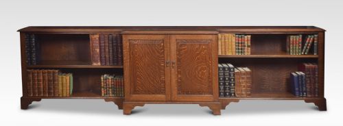 Very Large Oak Dwarf Breakfront Bookcase