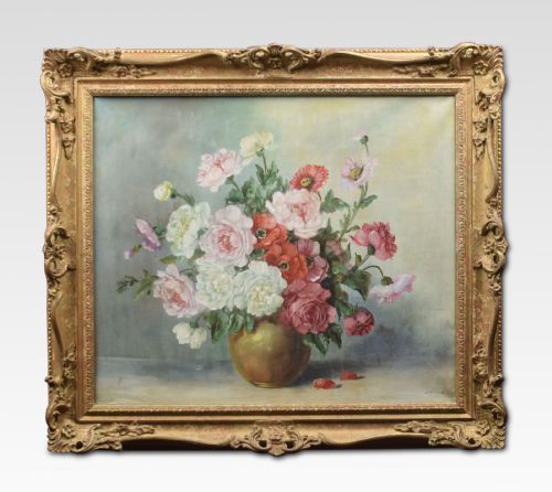 Oil on Canvas Still Life of Flowers