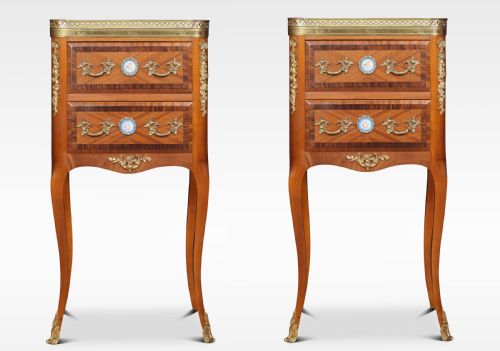 Pair Walnut and Gilt Metal Bedside Cabinets