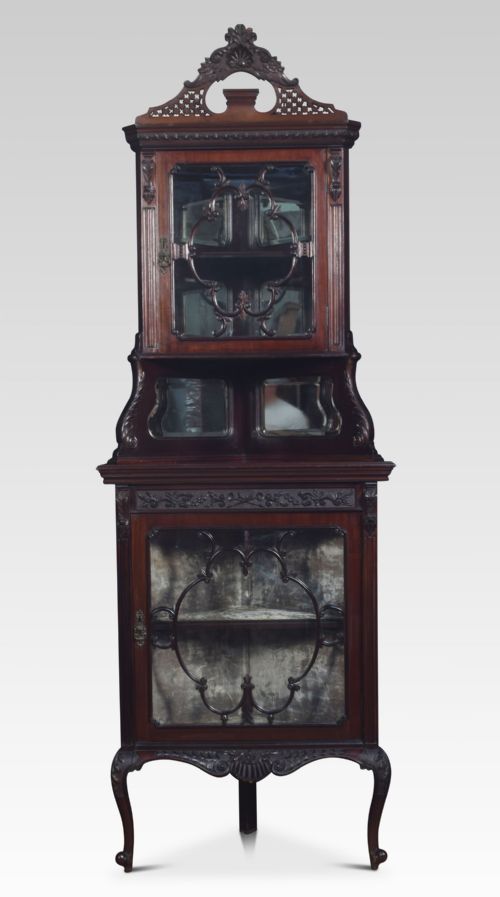 Glazed Mahogany Standing Corner Cabinet