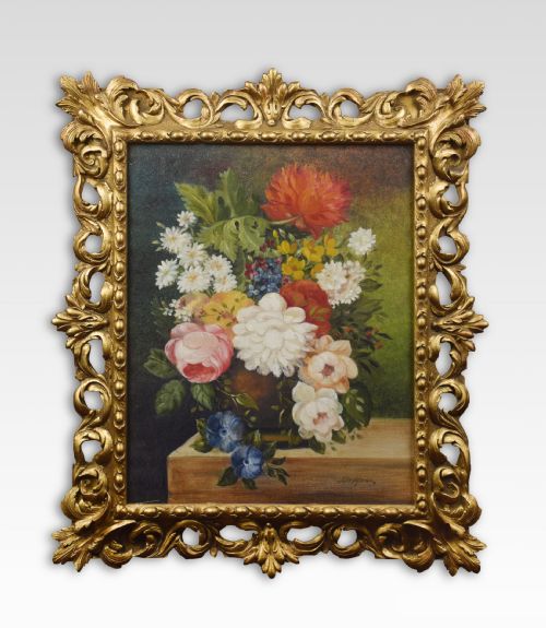 Oil on Canvas Still Life of Flowers