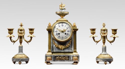 French Three-piece Clock Set Lemerle-charpentier and Cie Paris
