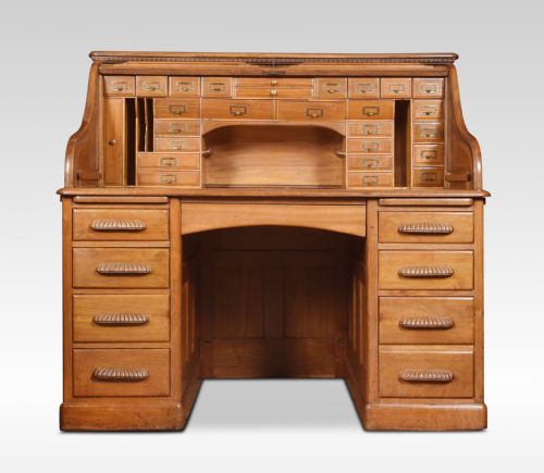 Walnut Pedestal Roll Top Desk